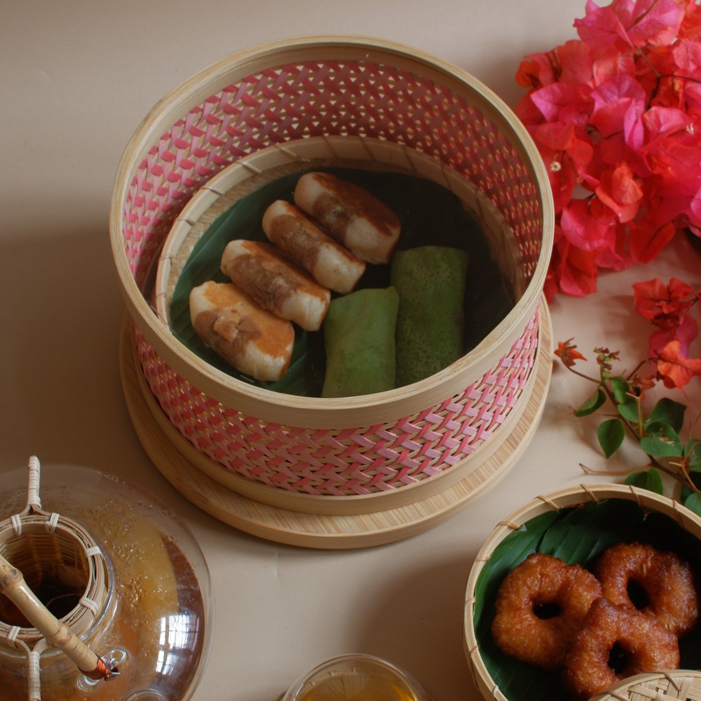 Frangipani Cake Stand (Natural & Pink)