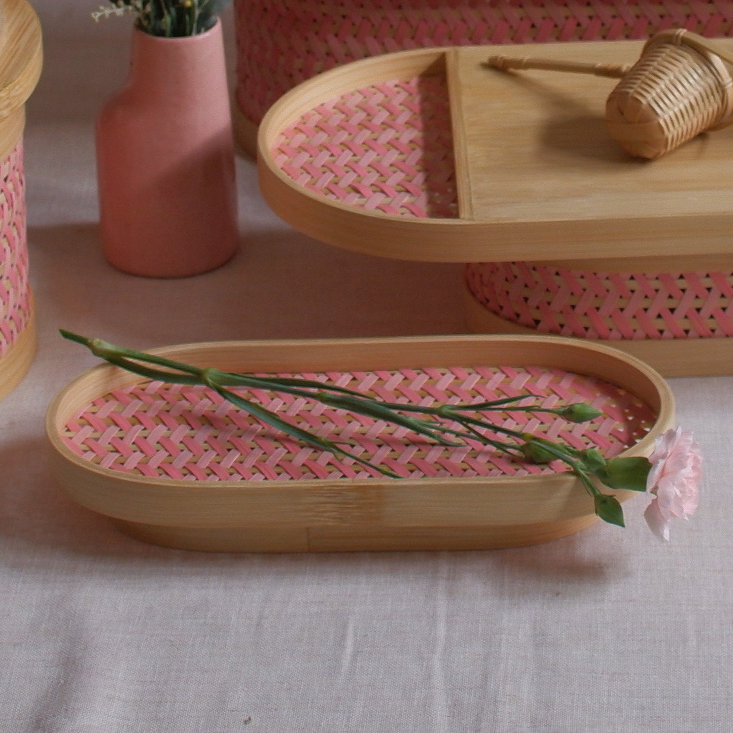 Frangipani Tray Small (Natural & Pink)